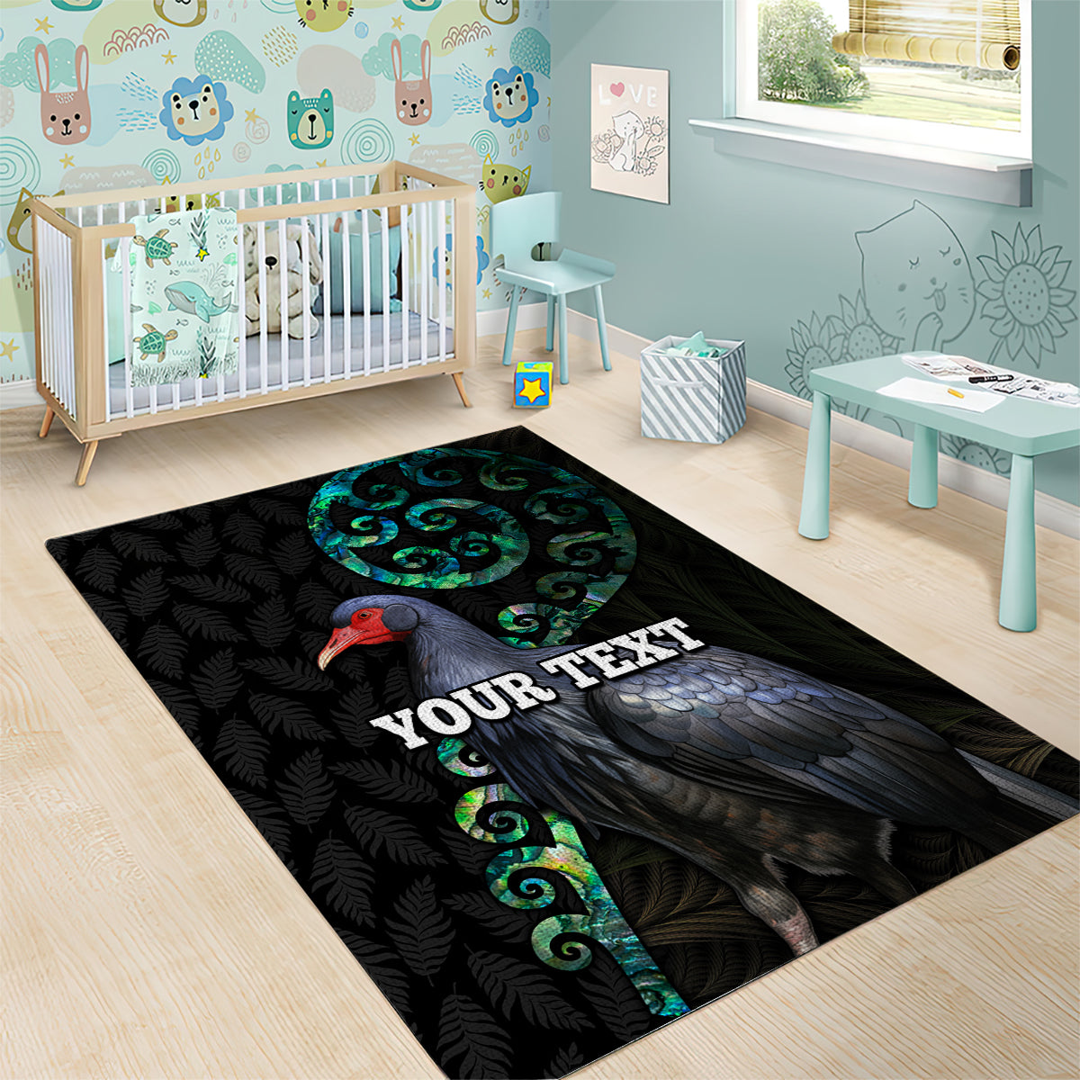 Custom Pukeko New Zealand Area Rug Koru Papua Shell with Silver Fern Pattern LT03 - Polynesian Pride