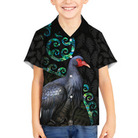 Custom Pukeko New Zealand Family Matching Tank Maxi Dress and Hawaiian Shirt Koru Papua Shell with Silver Fern Pattern LT03 Son's Shirt Black - Polynesian Pride