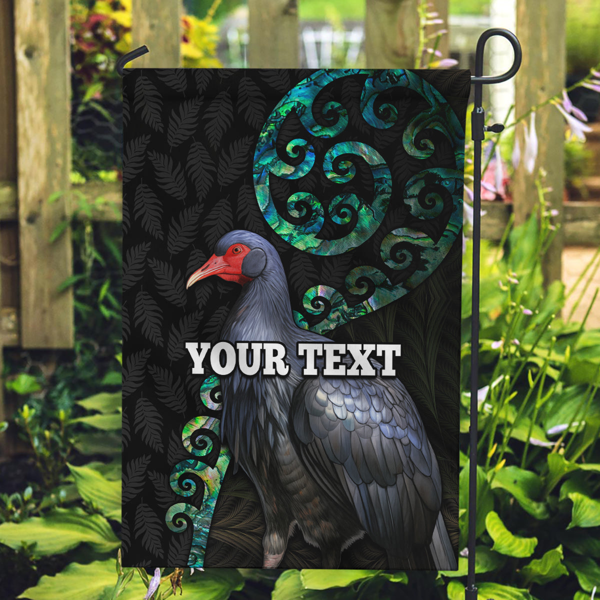 Custom Pukeko New Zealand Garden Flag Koru Papua Shell with Silver Fern Pattern LT03 Garden Flag Black - Polynesian Pride