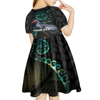Custom Pukeko New Zealand Kid Short Sleeve Dress Koru Papua Shell with Silver Fern Pattern LT03 - Polynesian Pride