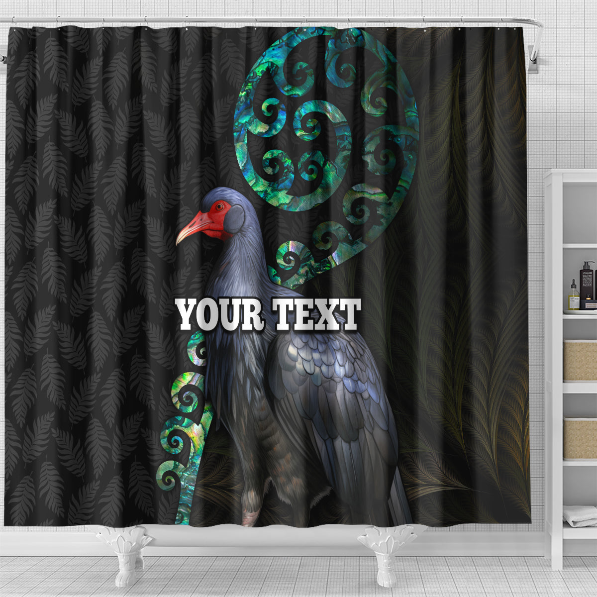 Custom Pukeko New Zealand Shower Curtain Koru Papua Shell with Silver Fern Pattern LT03 - Polynesian Pride