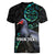 Custom Pukeko New Zealand Women V Neck T Shirt Koru Papua Shell with Silver Fern Pattern LT03 - Polynesian Pride
