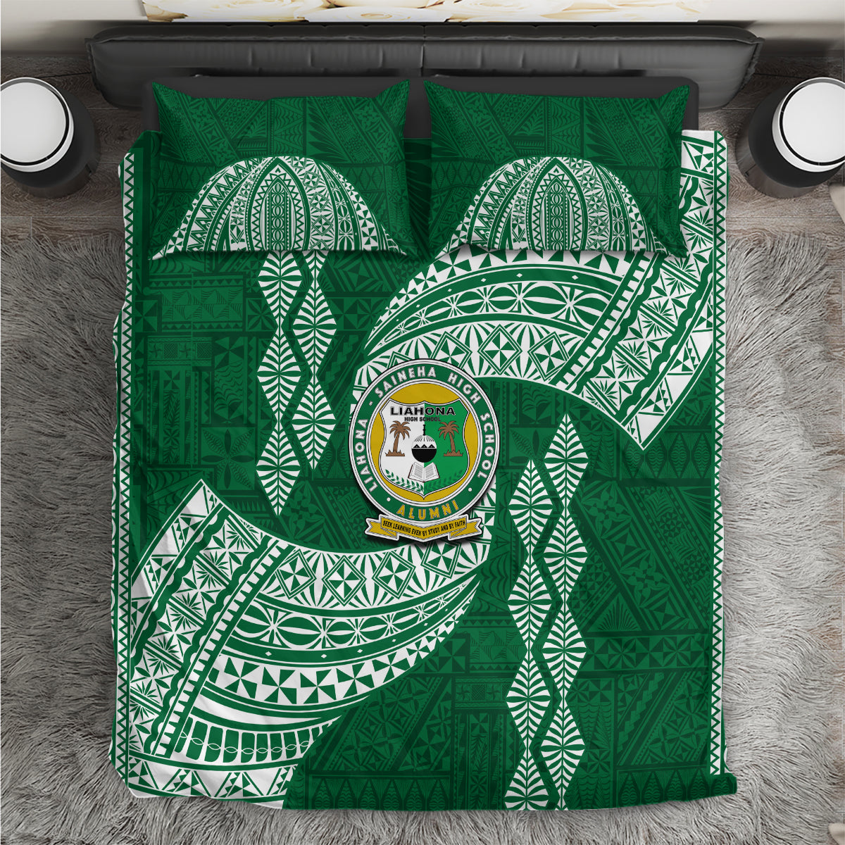 Tonga Lahaina High School Bedding Set Traditional Ngatu and Polynesian Pattern LT03 Green - Polynesian Pride