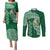 Tonga Lahaina High School Couples Matching Puletasi Dress and Long Sleeve Button Shirt Traditional Ngatu and Polynesian Pattern LT03 Green - Polynesian Pride