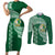 Tonga Lahaina High School Couples Matching Short Sleeve Bodycon Dress and Long Sleeve Button Shirt Traditional Ngatu and Polynesian Pattern LT03 Green - Polynesian Pride