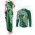 Tonga Lahaina High School Couples Matching Tank Maxi Dress and Long Sleeve Button Shirt Traditional Ngatu and Polynesian Pattern LT03 Green - Polynesian Pride