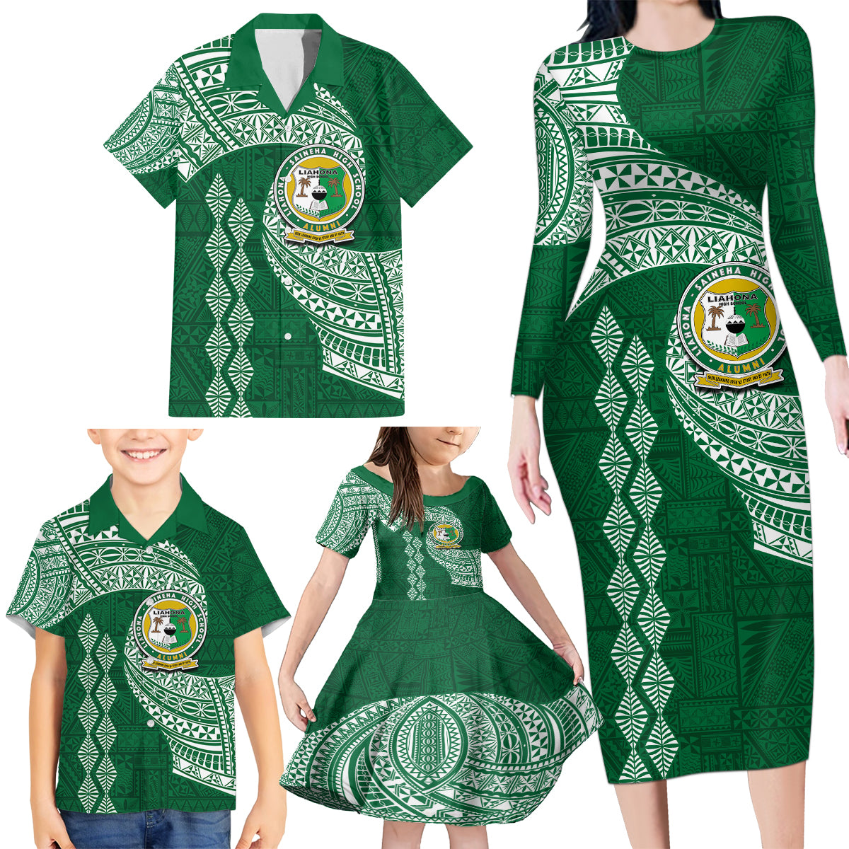 Tonga Lahaina High School Family Matching Long Sleeve Bodycon Dress and Hawaiian Shirt Traditional Ngatu and Polynesian Pattern LT03 - Polynesian Pride