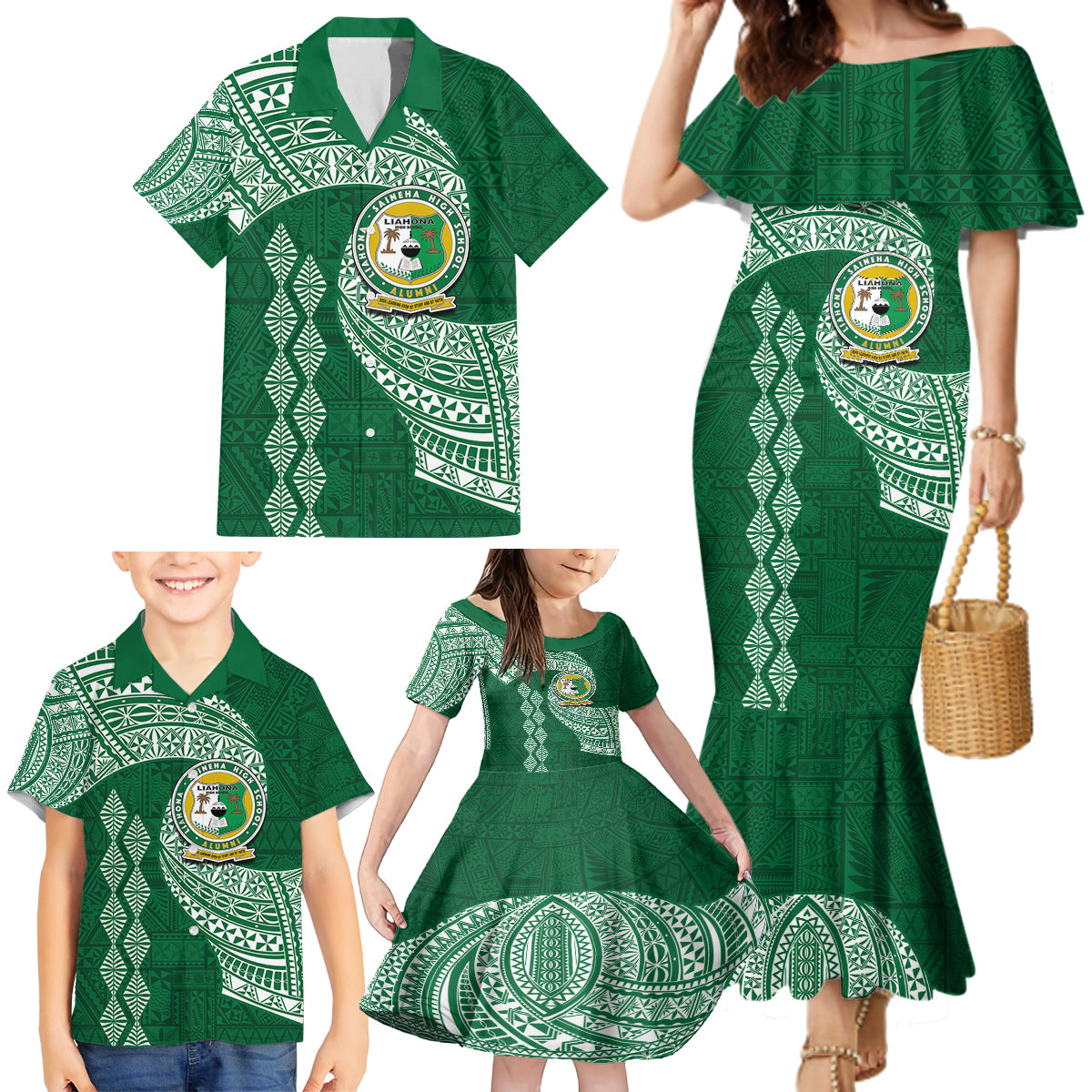 Tonga Lahaina High School Family Matching Mermaid Dress and Hawaiian Shirt Traditional Ngatu and Polynesian Pattern LT03 - Polynesian Pride