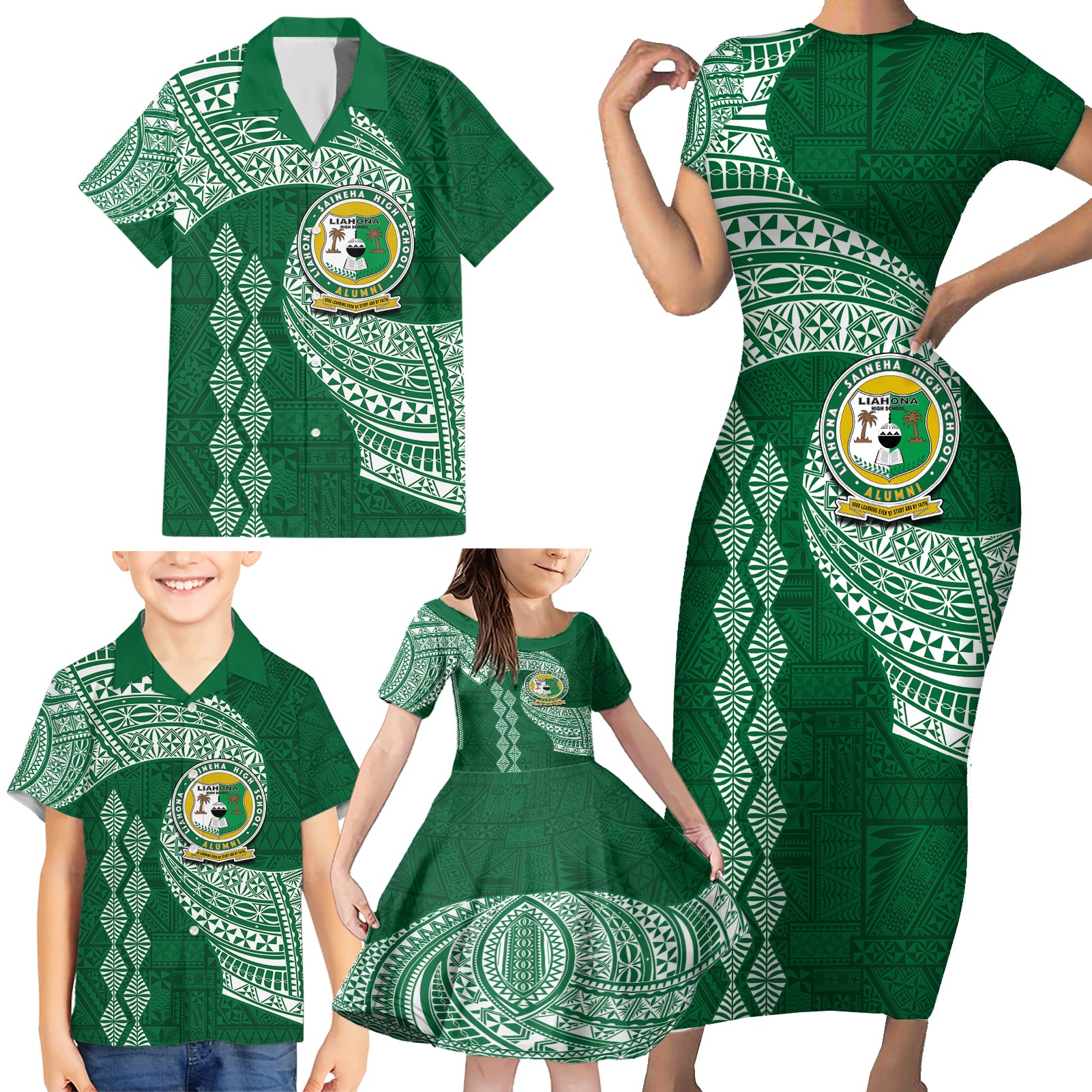 Tonga Lahaina High School Family Matching Short Sleeve Bodycon Dress and Hawaiian Shirt Traditional Ngatu and Polynesian Pattern LT03 - Polynesian Pride