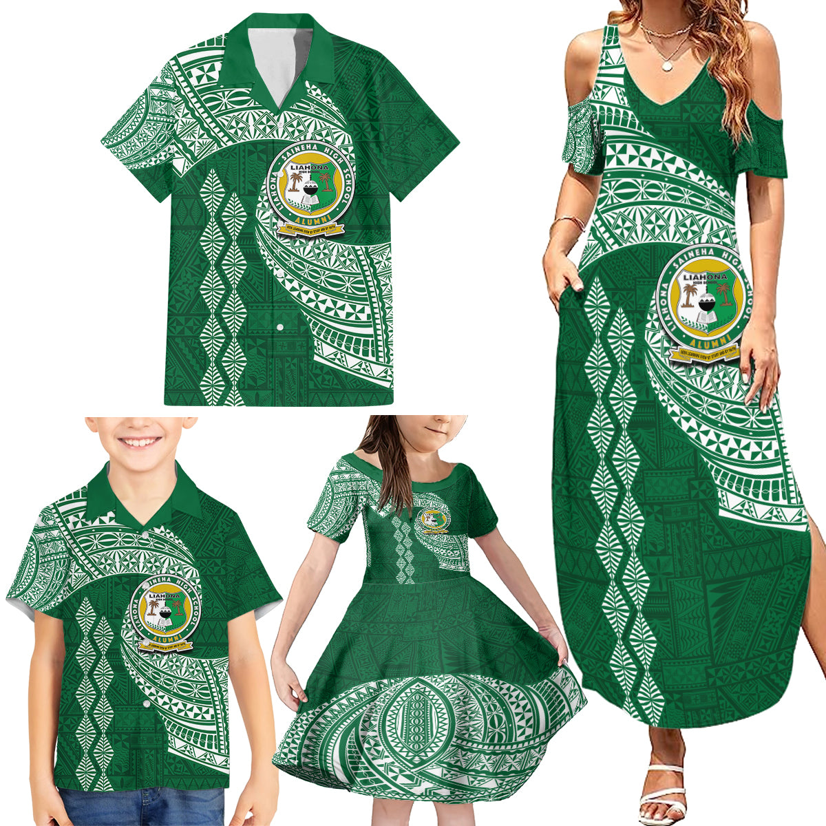 Tonga Lahaina High School Family Matching Summer Maxi Dress and Hawaiian Shirt Traditional Ngatu and Polynesian Pattern LT03 - Polynesian Pride