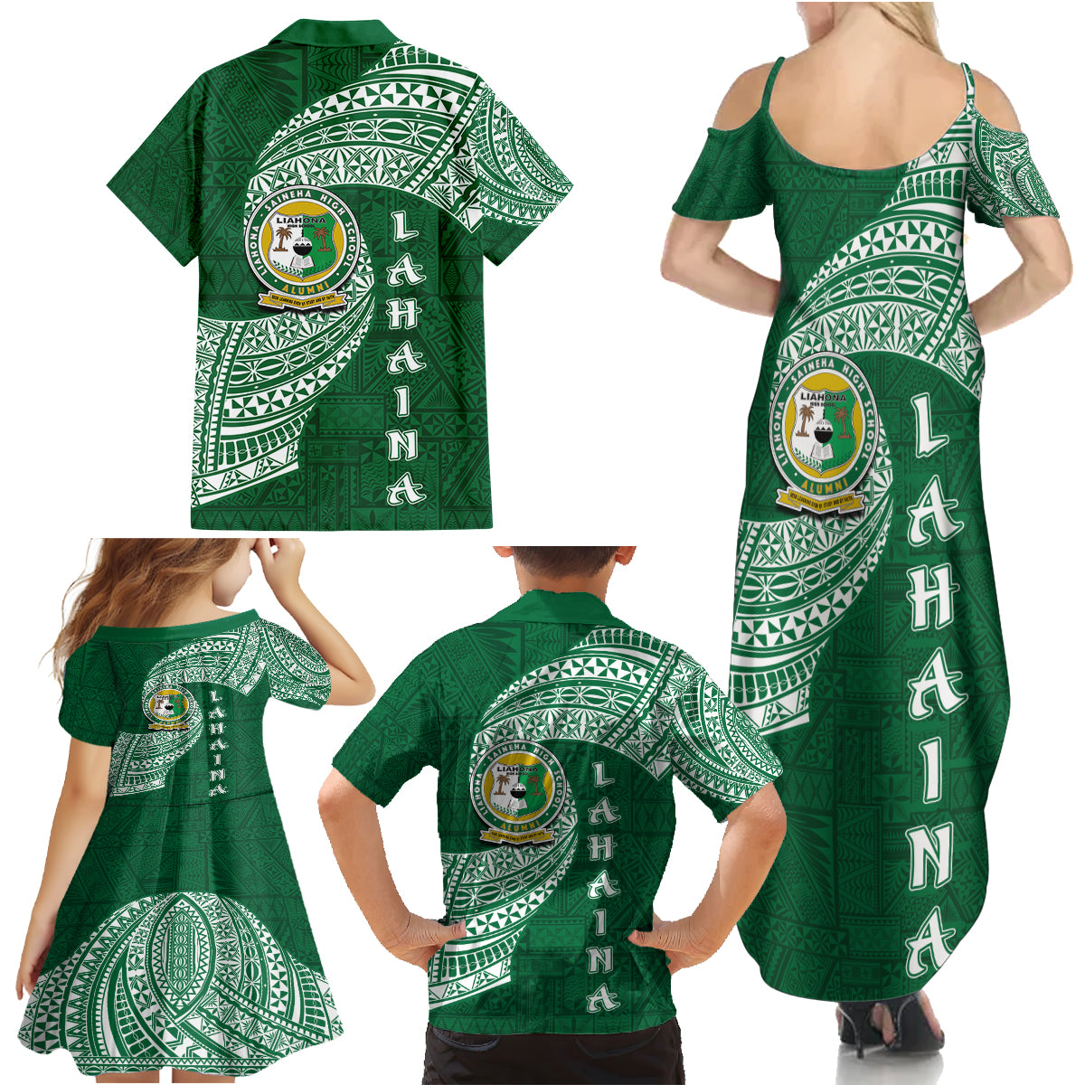 Tonga Lahaina High School Family Matching Summer Maxi Dress and Hawaiian Shirt Traditional Ngatu and Polynesian Pattern LT03 - Polynesian Pride