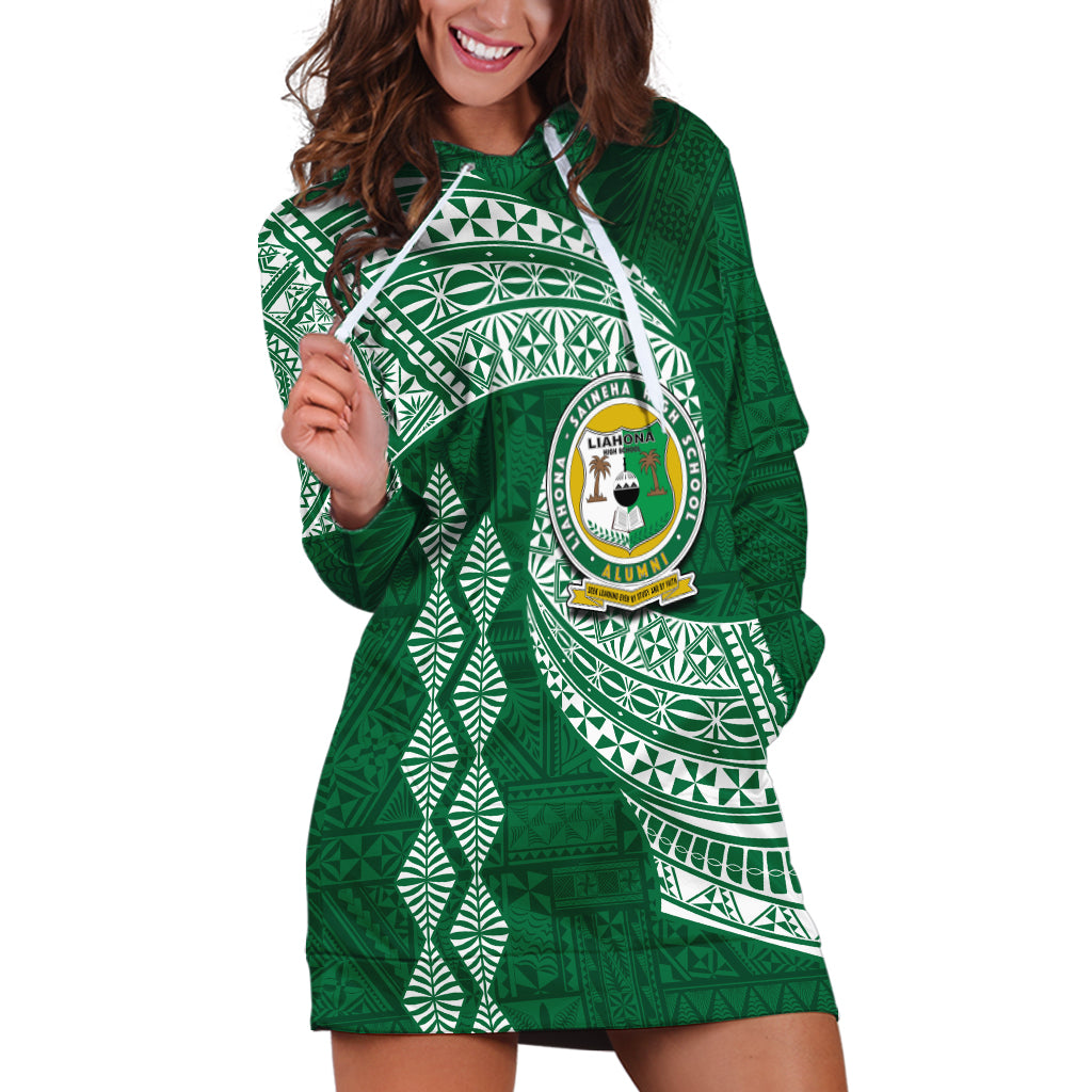 Tonga Lahaina High School Hoodie Dress Traditional Ngatu and Polynesian Pattern LT03 Green - Polynesian Pride