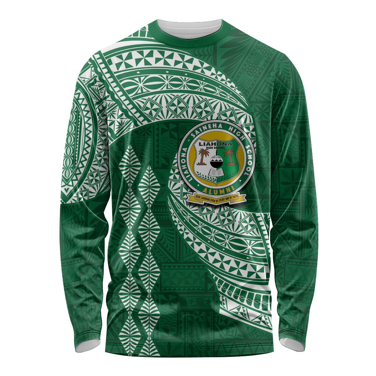 Tonga Lahaina High School Long Sleeve Shirt Traditional Ngatu and Polynesian Pattern LT03 Unisex Green - Polynesian Pride