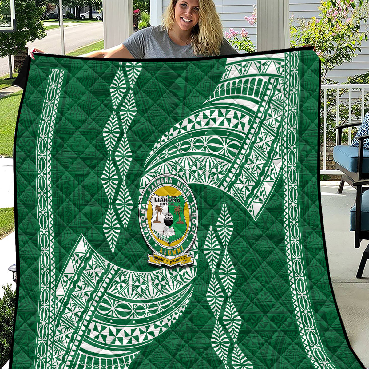 Tonga Lahaina High School Quilt Traditional Ngatu and Polynesian Pattern LT03 Green - Polynesian Pride