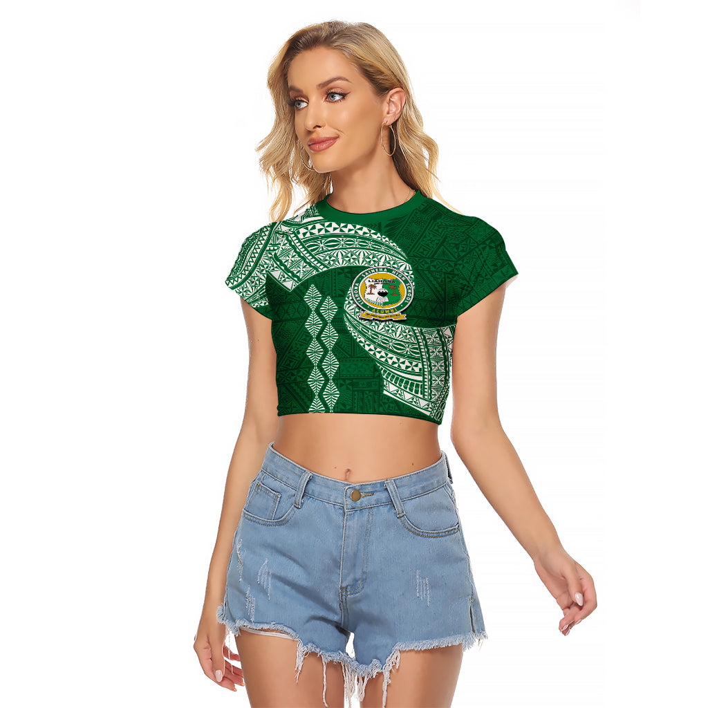 Tonga Lahaina High School Raglan Cropped T Shirt Traditional Ngatu and Polynesian Pattern LT03 Female Green - Polynesian Pride