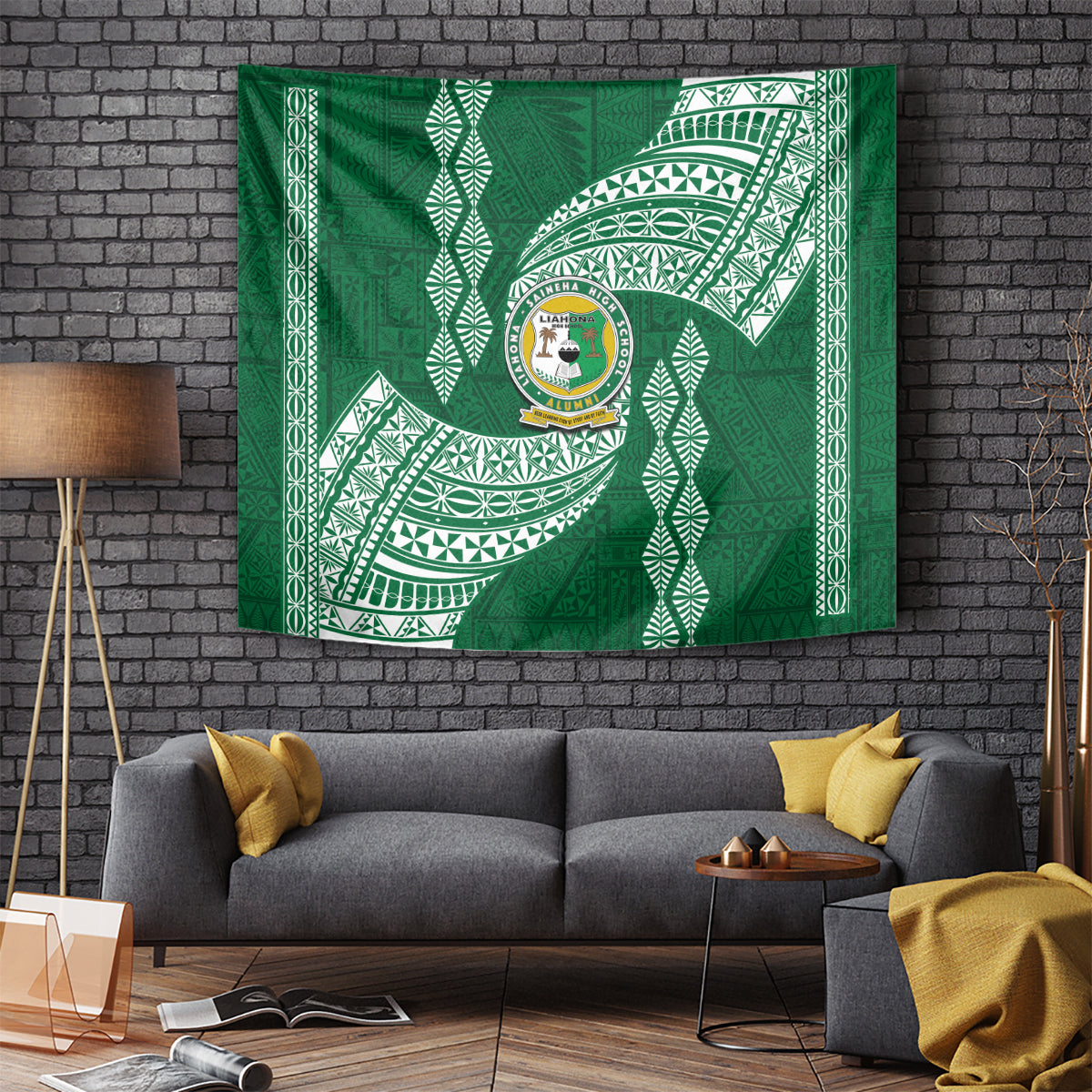 Tonga Lahaina High School Tapestry Traditional Ngatu and Polynesian Pattern LT03 Green - Polynesian Pride