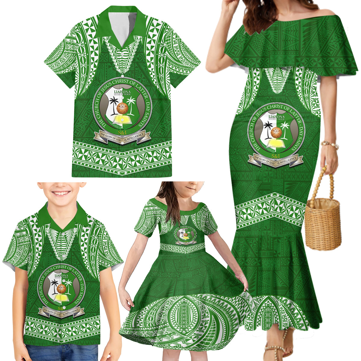 Tonga Liahona High School Family Matching Mermaid Dress and Hawaiian Shirt Traditional Ngatu and Polynesian Pattern LT03 - Polynesian Pride