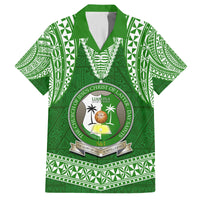 Tonga Liahona High School Family Matching Off Shoulder Long Sleeve Dress and Hawaiian Shirt Traditional Ngatu and Polynesian Pattern LT03 Dad's Shirt - Short Sleeve Green - Polynesian Pride