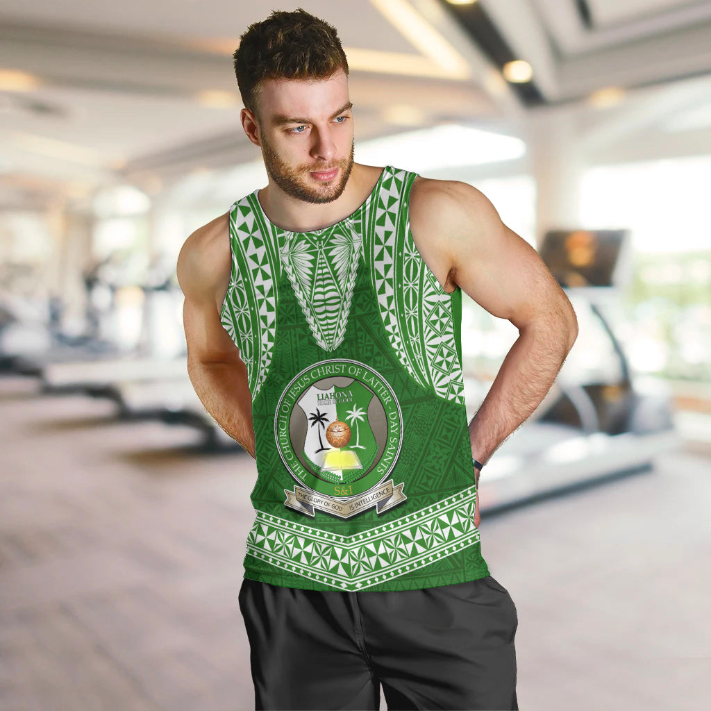 Tonga Liahona High School Men Tank Top Traditional Ngatu and Polynesian Pattern LT03 Green - Polynesian Pride