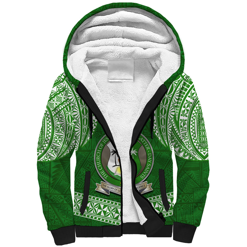 Tonga Liahona High School Sherpa Hoodie Traditional Ngatu and Polynesian Pattern LT03 Unisex Green - Polynesian Pride