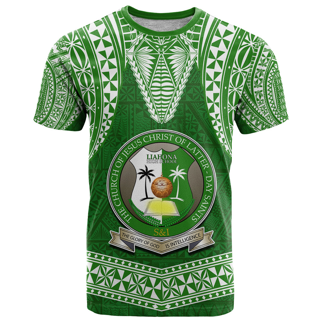 Tonga Liahona High School T Shirt Traditional Ngatu and Polynesian Pattern LT03 Green - Polynesian Pride