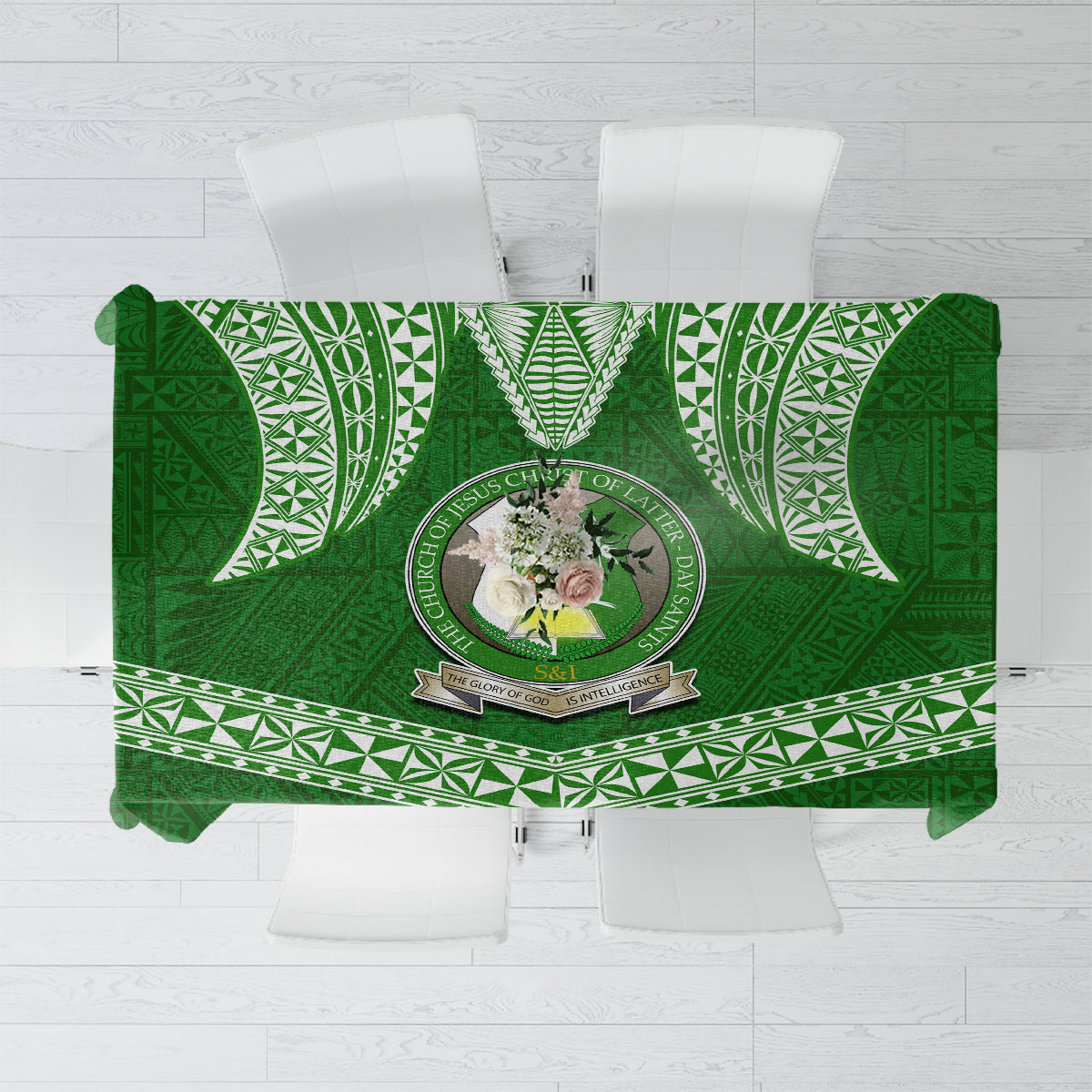 Tonga Liahona High School Tablecloth Traditional Ngatu and Polynesian Pattern LT03 Green - Polynesian Pride