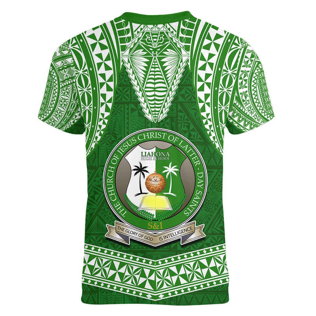 Tonga Liahona High School Women V Neck T Shirt Traditional Ngatu and Polynesian Pattern LT03 - Polynesian Pride