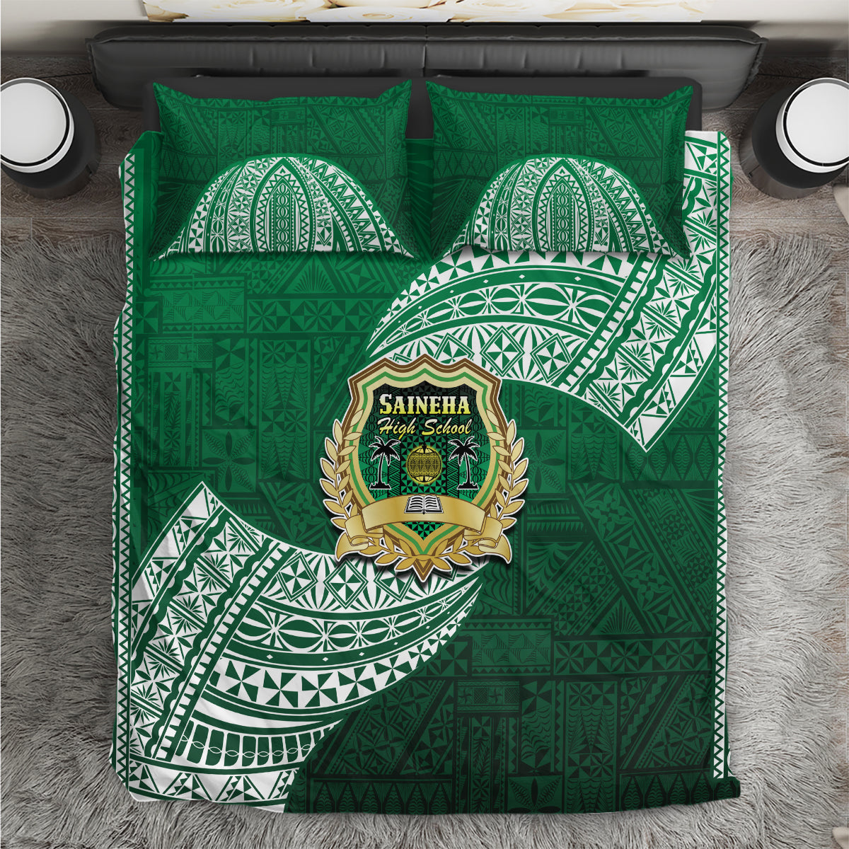 Tonga Saineha High School Bedding Set Traditional Ngatu and Polynesian Pattern LT03 Green - Polynesian Pride