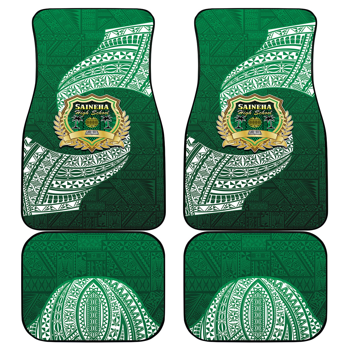 Tonga Saineha High School Car Mats Traditional Ngatu and Polynesian Pattern LT03 Green - Polynesian Pride