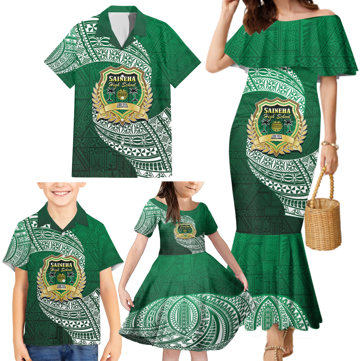 Tonga Saineha High School Family Matching Mermaid Dress and Hawaiian Shirt Traditional Ngatu and Polynesian Pattern LT03 - Polynesian Pride