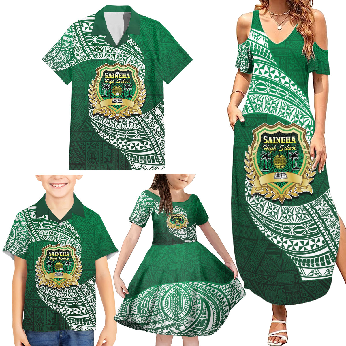 Tonga Saineha High School Family Matching Summer Maxi Dress and Hawaiian Shirt Traditional Ngatu and Polynesian Pattern LT03 - Polynesian Pride