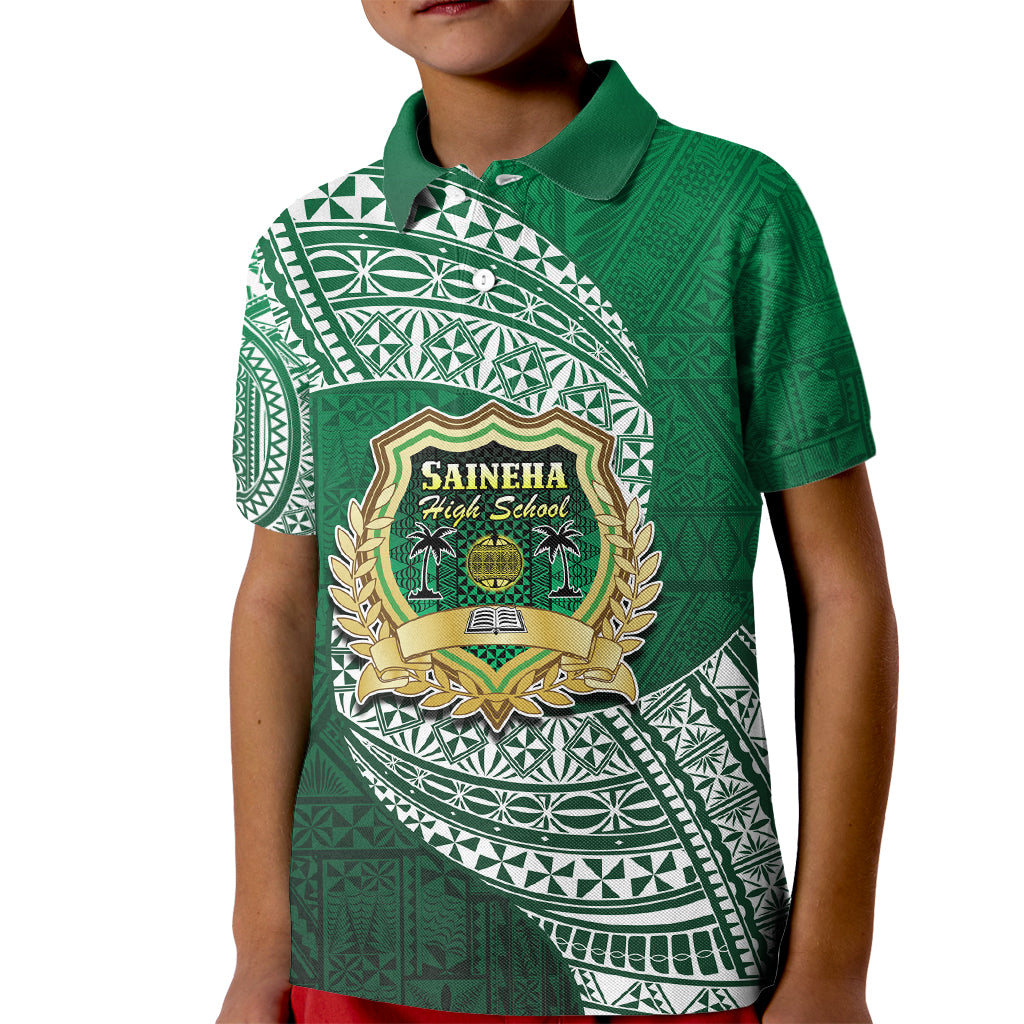 Tonga Saineha High School Kid Polo Shirt Traditional Ngatu and Polynesian Pattern LT03 Kid Green - Polynesian Pride