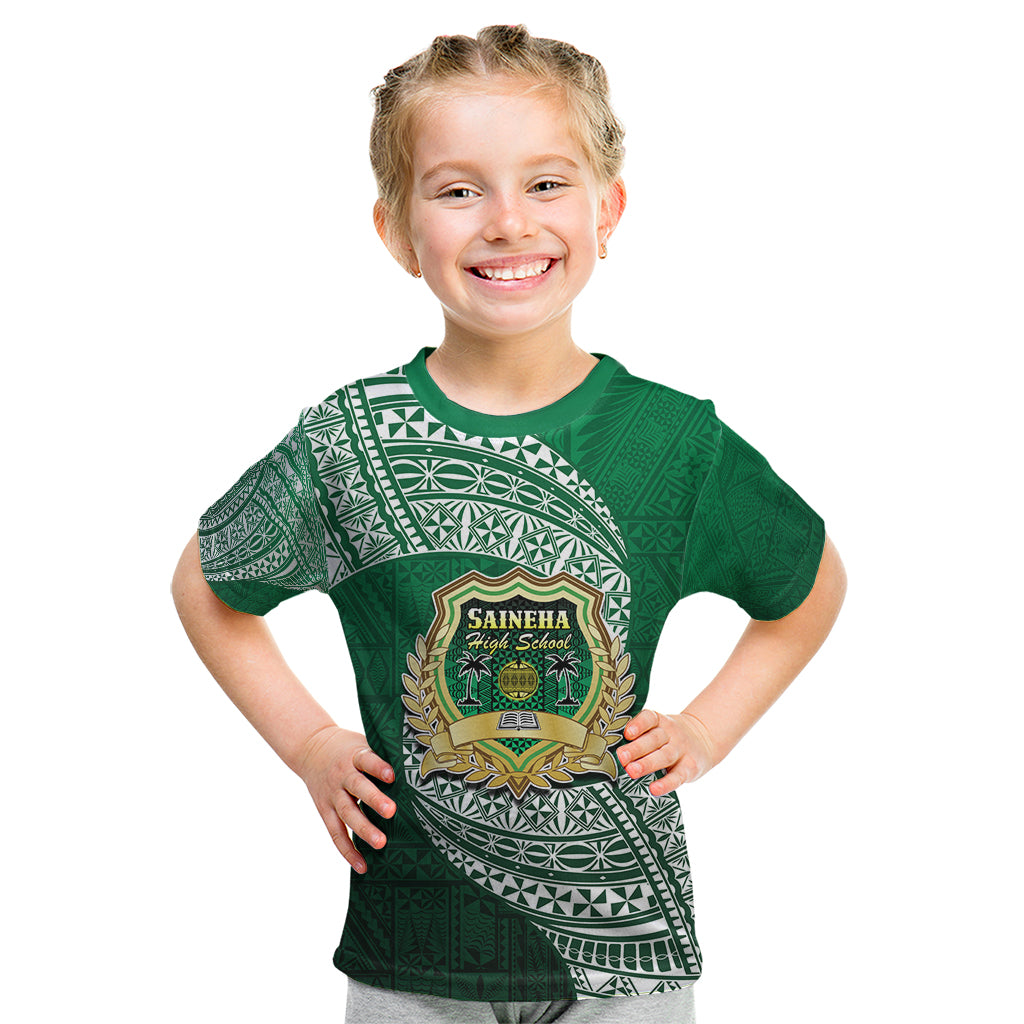 Tonga Saineha High School Kid T Shirt Traditional Ngatu and Polynesian Pattern LT03 Green - Polynesian Pride