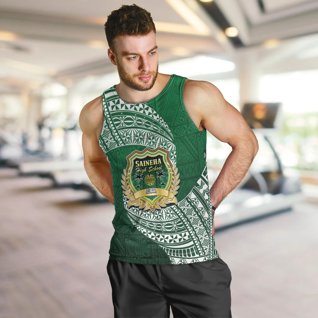 Tonga Saineha High School Men Tank Top Traditional Ngatu and Polynesian Pattern LT03 Green - Polynesian Pride