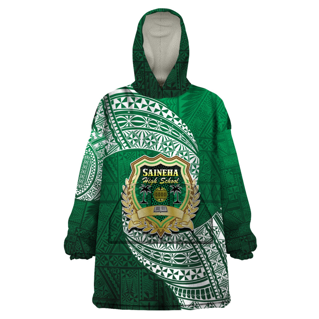 Tonga Saineha High School Wearable Blanket Hoodie Traditional Ngatu and Polynesian Pattern LT03 One Size Green - Polynesian Pride