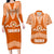 Tonga Tailulu College Couples Matching Long Sleeve Bodycon Dress and Hawaiian Shirt Traditional Ngatu and Polynesian Pattern LT03 Orange - Polynesian Pride