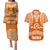 Tonga Tailulu College Couples Matching Puletasi Dress and Hawaiian Shirt Traditional Ngatu and Polynesian Pattern LT03 Orange - Polynesian Pride