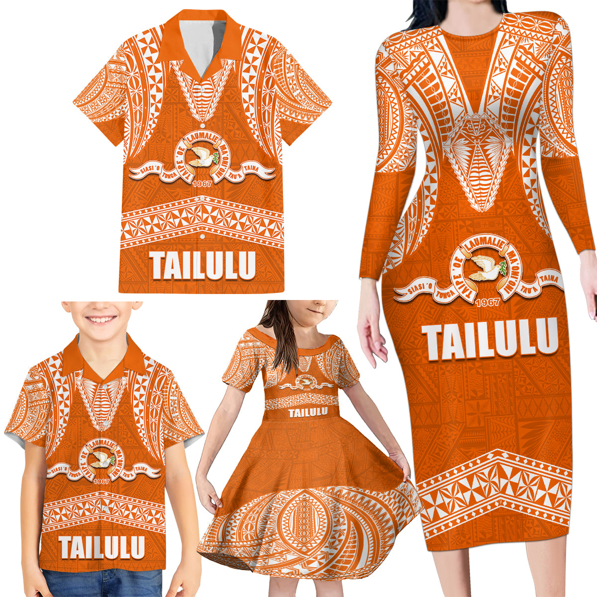 Tonga Tailulu College Family Matching Long Sleeve Bodycon Dress and Hawaiian Shirt Traditional Ngatu and Polynesian Pattern LT03 - Polynesian Pride