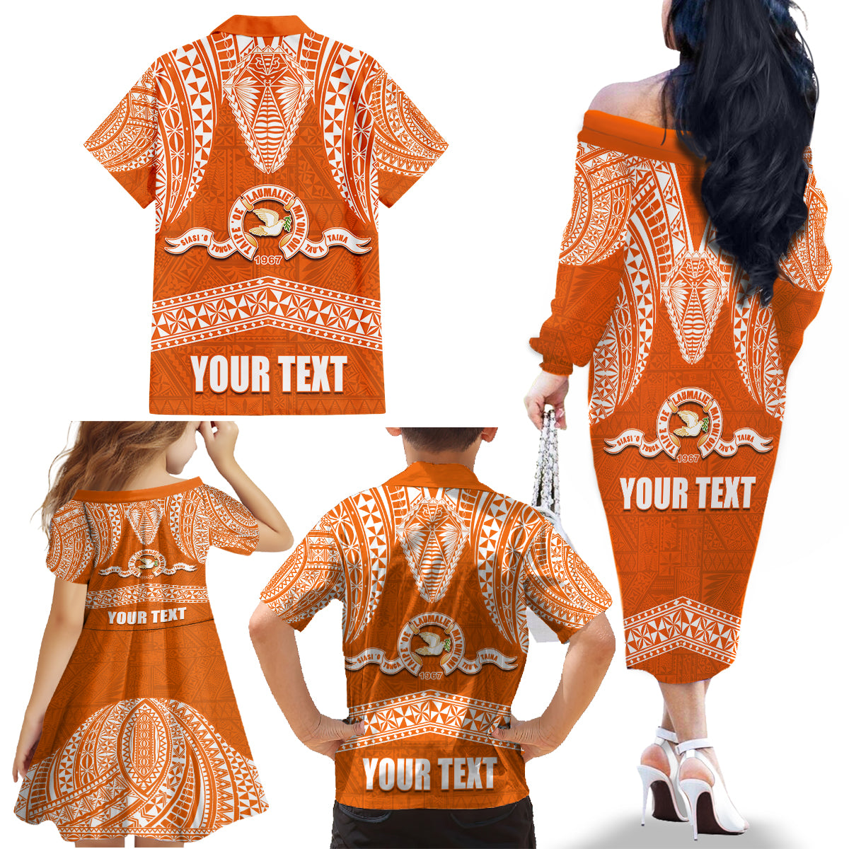 Tonga Tailulu College Family Matching Off Shoulder Long Sleeve Dress and Hawaiian Shirt Traditional Ngatu and Polynesian Pattern LT03 - Polynesian Pride