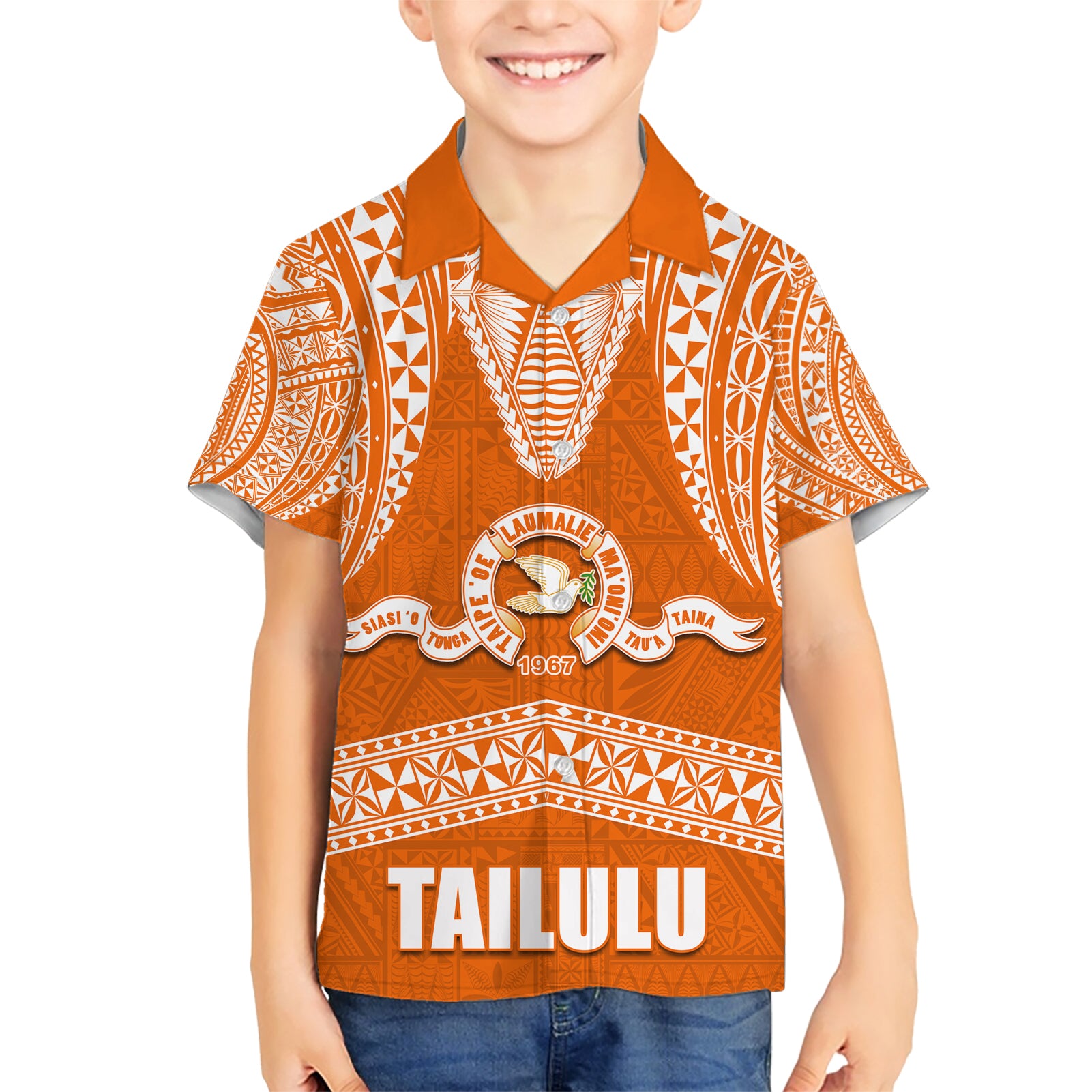 Tonga Tailulu College Kid Hawaiian Shirt Traditional Ngatu and Polynesian Pattern LT03 Kid Orange - Polynesian Pride