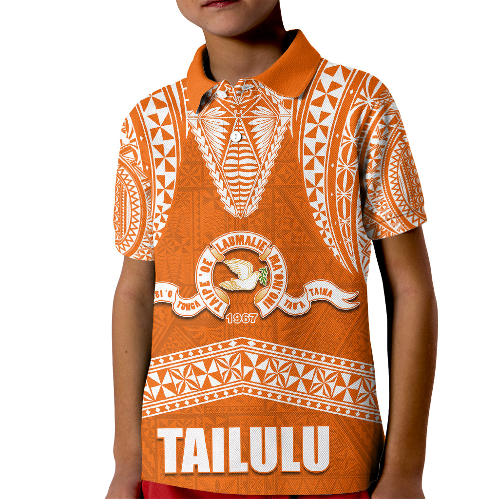 Tonga Tailulu College Kid Polo Shirt Traditional Ngatu and Polynesian Pattern LT03 Kid Orange - Polynesian Pride