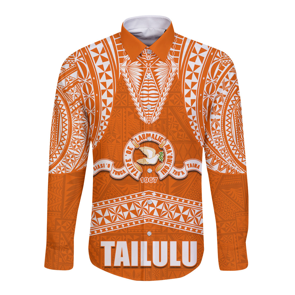 Tonga Tailulu College Long Sleeve Button Shirt Traditional Ngatu and Polynesian Pattern LT03 Unisex Orange - Polynesian Pride