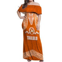 Tonga Tailulu College Off Shoulder Maxi Dress Traditional Ngatu and Polynesian Pattern LT03 Women Orange - Polynesian Pride