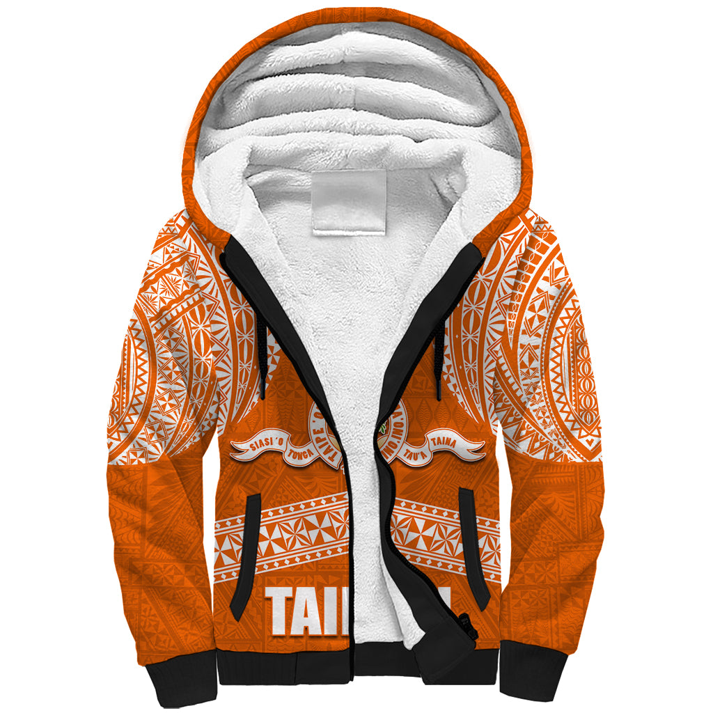 Tonga Tailulu College Sherpa Hoodie Traditional Ngatu and Polynesian Pattern LT03 Unisex Orange - Polynesian Pride