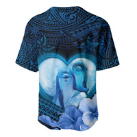 Dolphin Couple Love Story Valentine Day Baseball Jersey With Polynesian Tribal Tattoo Blue Style LT03 - Polynesian Pride