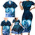 Dolphin Couple Love Story Valentine Day Family Matching Short Sleeve Bodycon Dress and Hawaiian Shirt With Polynesian Tribal Tattoo Blue Style LT03 - Polynesian Pride