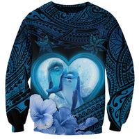 Dolphin Couple Love Story Valentine Day Sweatshirt With Polynesian Tribal Tattoo Blue Style LT03 Unisex Blue - Polynesian Pride