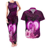 Dolphin Couple Love Story Valentine Day Couples Matching Tank Maxi Dress and Hawaiian Shirt With Polynesian Tribal Tattoo Pink Style LT03 Pink - Polynesian Pride