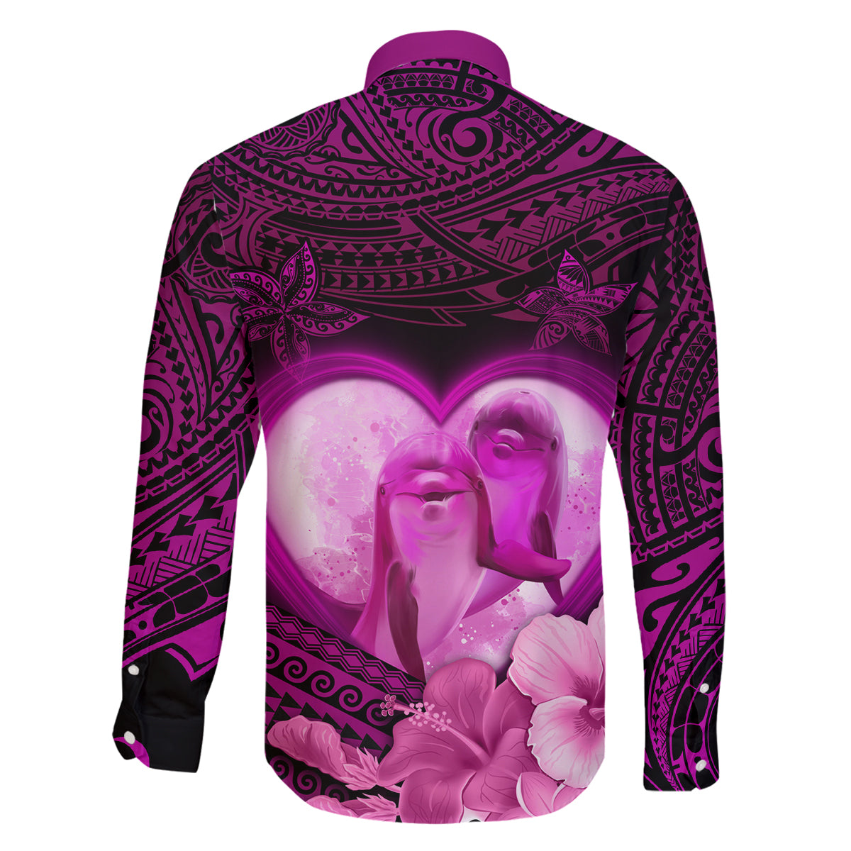 Dolphin Couple Love Story Valentine Day Family Matching Puletasi and Hawaiian Shirt With Polynesian Tribal Tattoo Pink Style LT03 - Polynesian Pride