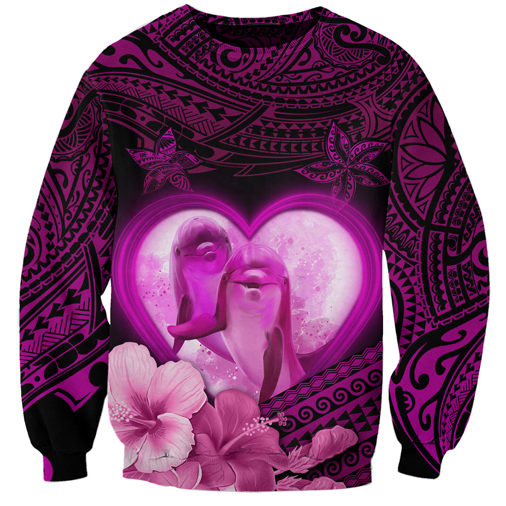 Dolphin Couple Love Story Valentine Day Sweatshirt With Polynesian Tribal Tattoo Pink Style LT03 Unisex Pink - Polynesian Pride